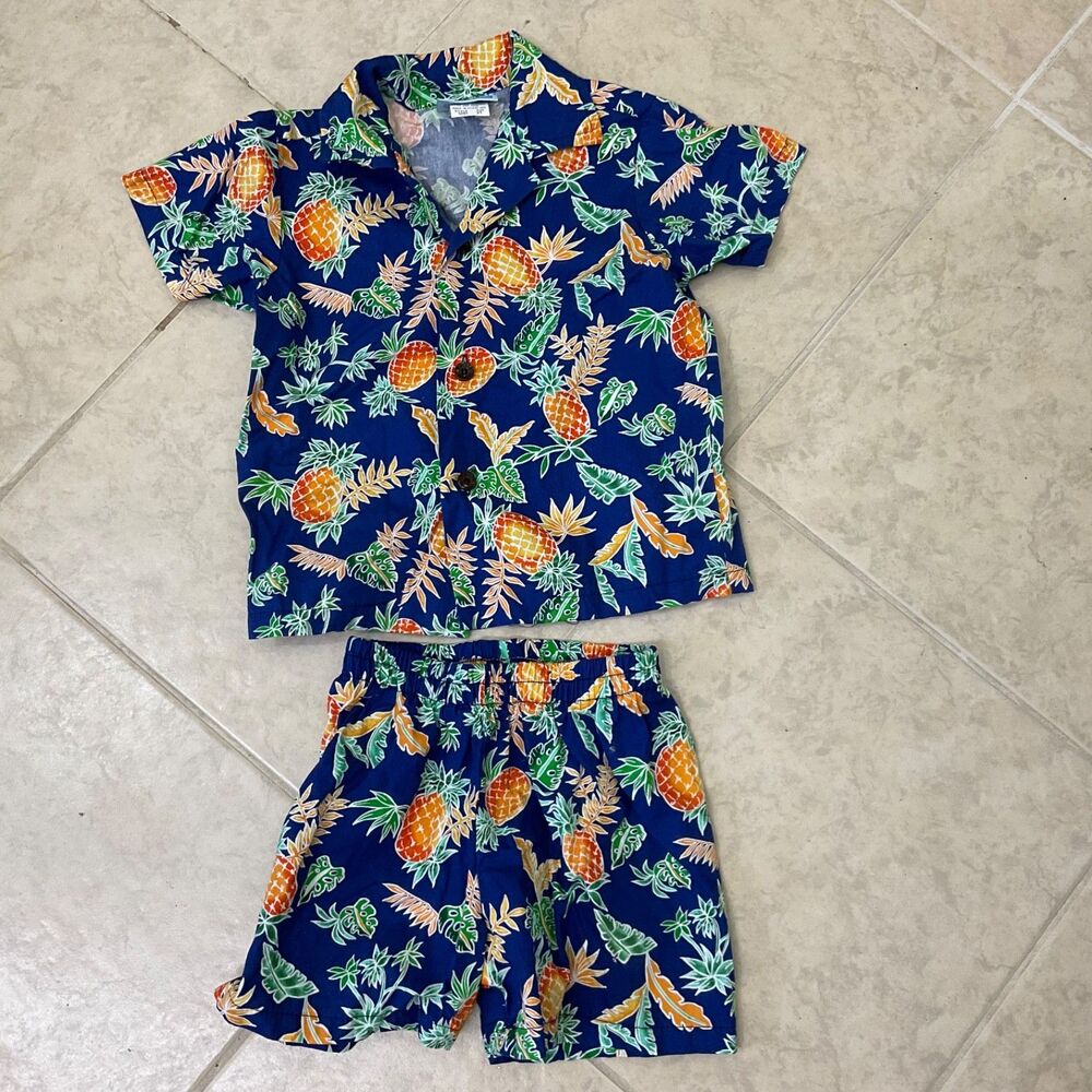 RJC Aloha Boys 3T set Blue Button Up Shirt & Shorts md. Hawaii, tropical wedding